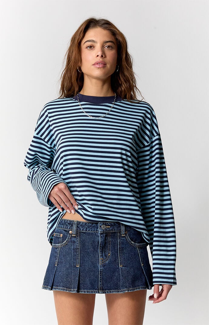 Pacsun Piper Dark Blue Pleated Low Rise Jean Micro Skirt