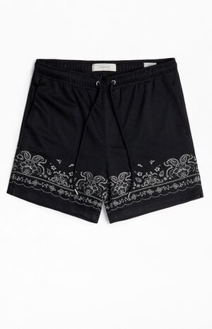Black Aaron Paisley Embroidered Mesh Volley Shorts