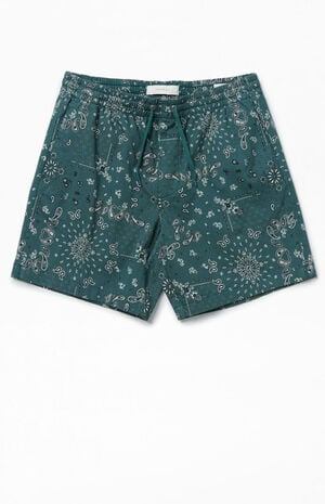 Green Reed Printed Twill Volley Shorts