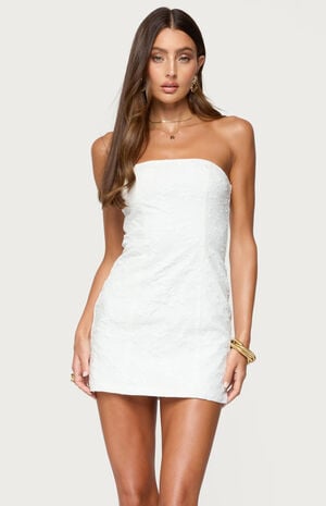 Textured Flowers Strapless Mini Dress image number 1