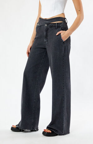 Black High Waisted Denim Trousers image number 3