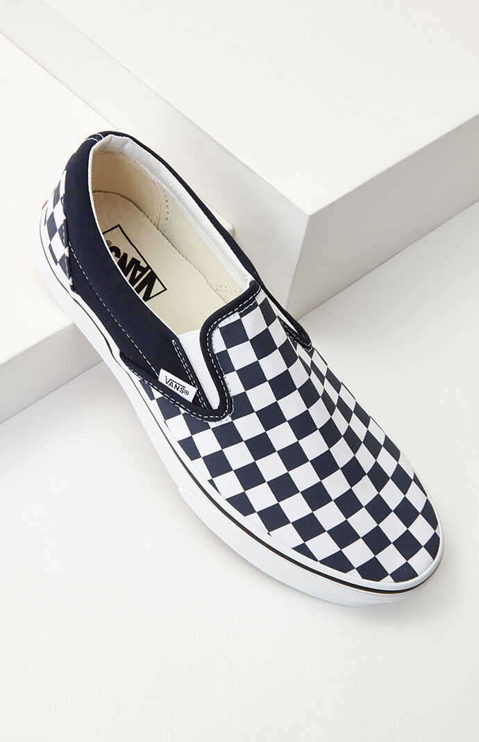 Navy checkered slip on vans online