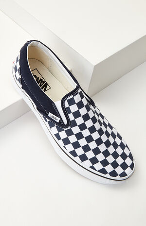 Vans Classic Checkerboard White & Navy Slip-On Shoes |