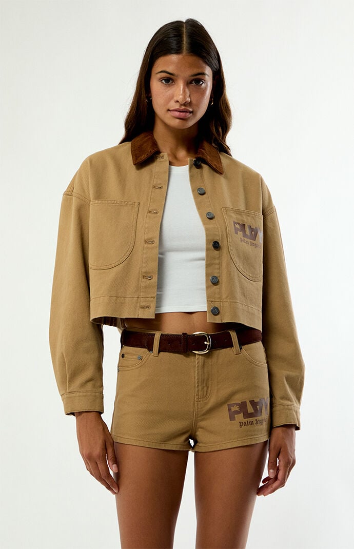 PLAY PALM ANGELS Brown Low Rise Jean Shorts