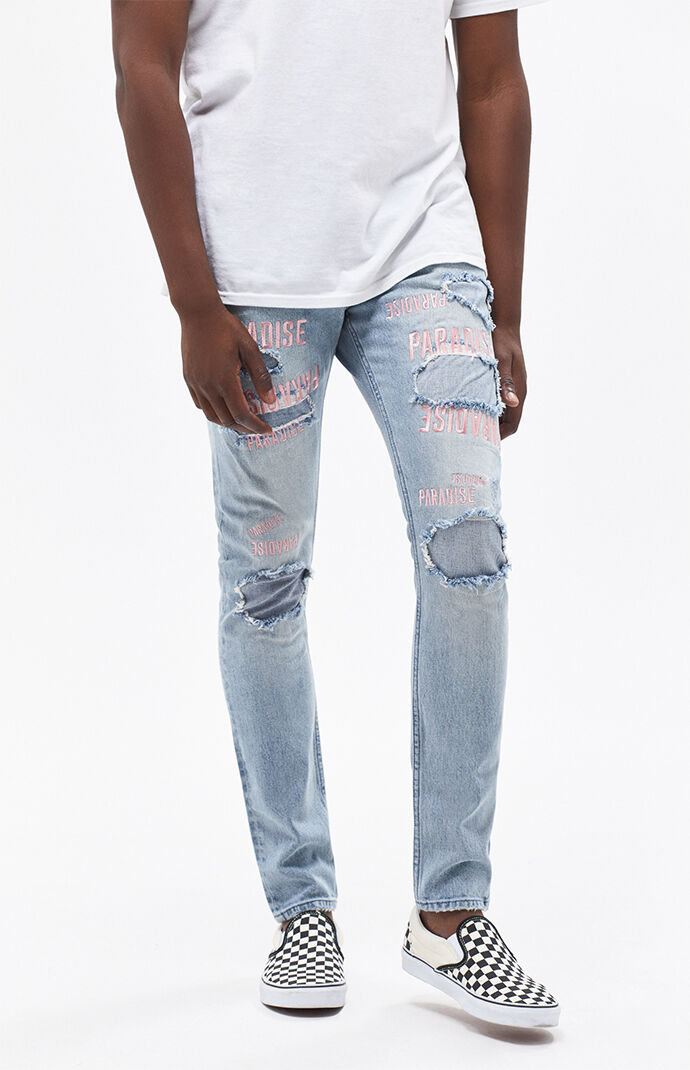 PacSun Stacked Skinny Embroidered Light Jeans