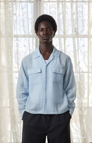 x Pacsun Seersucker Cropped Button Up Long Sleeve Shirt image number 2