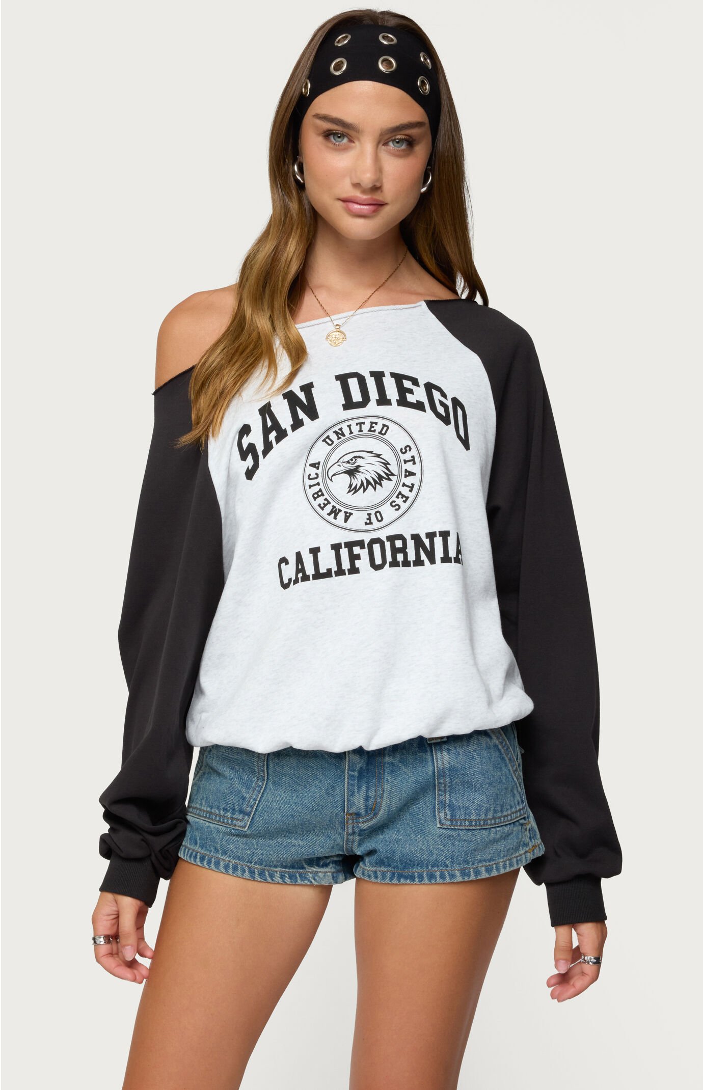 Edikted San Diego Off Shoulder Raglan Sweatshirt