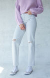 Eco Washed White Distressed Dad Jeans Eco Washed White Distressed Dad Jeans image number null