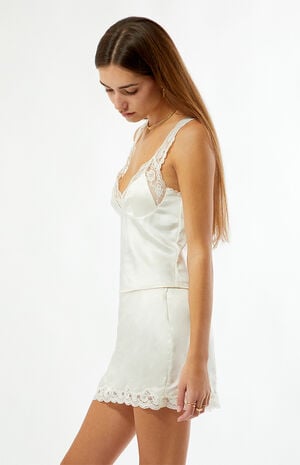 Satin Lace Trim Micro Mini Skirt image number 4