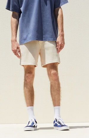 Cream Waffle Knit Volley Shorts image number 2