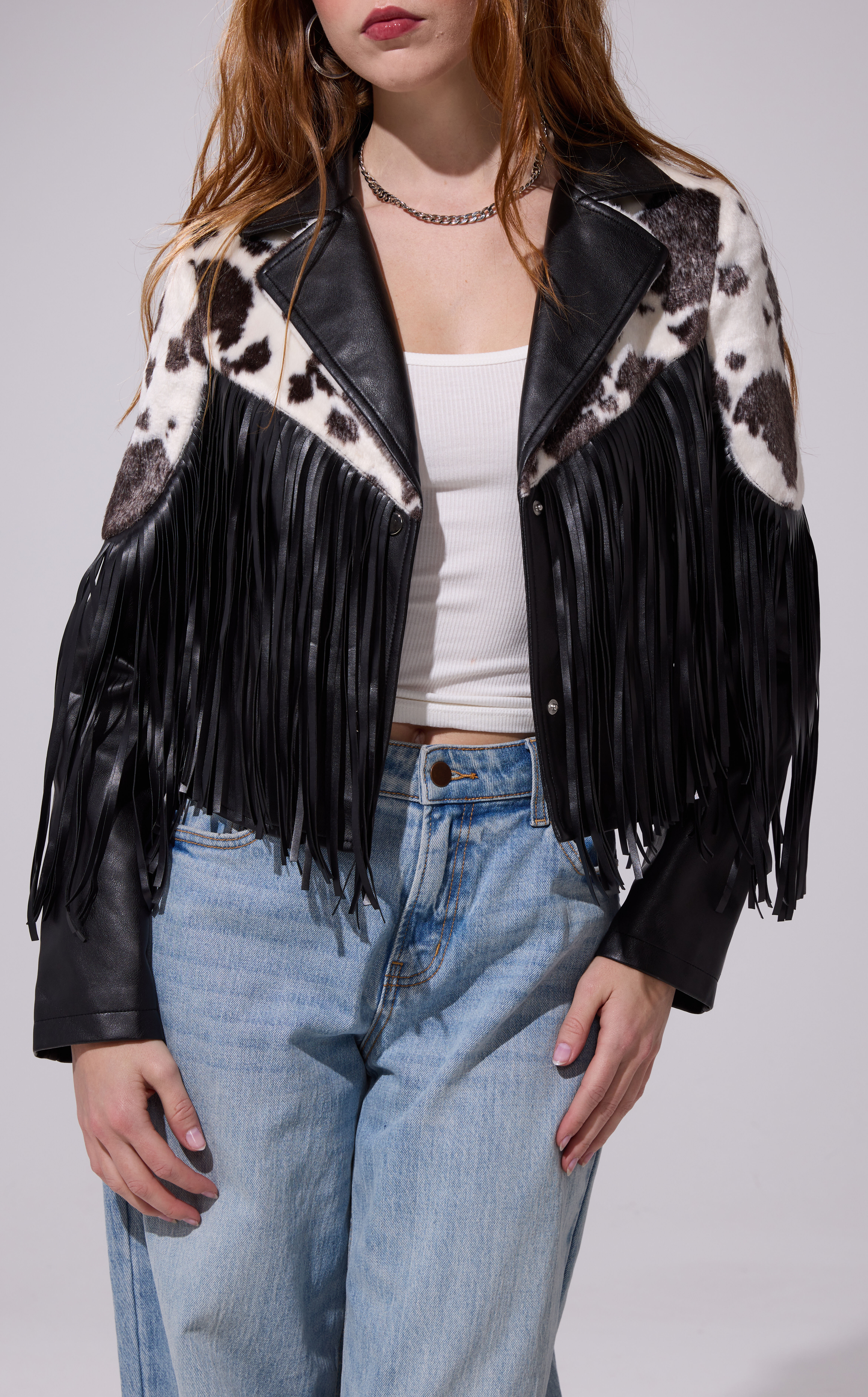 AZALEA WANG Olandria Faux Leather Black Western Fringe Jacket