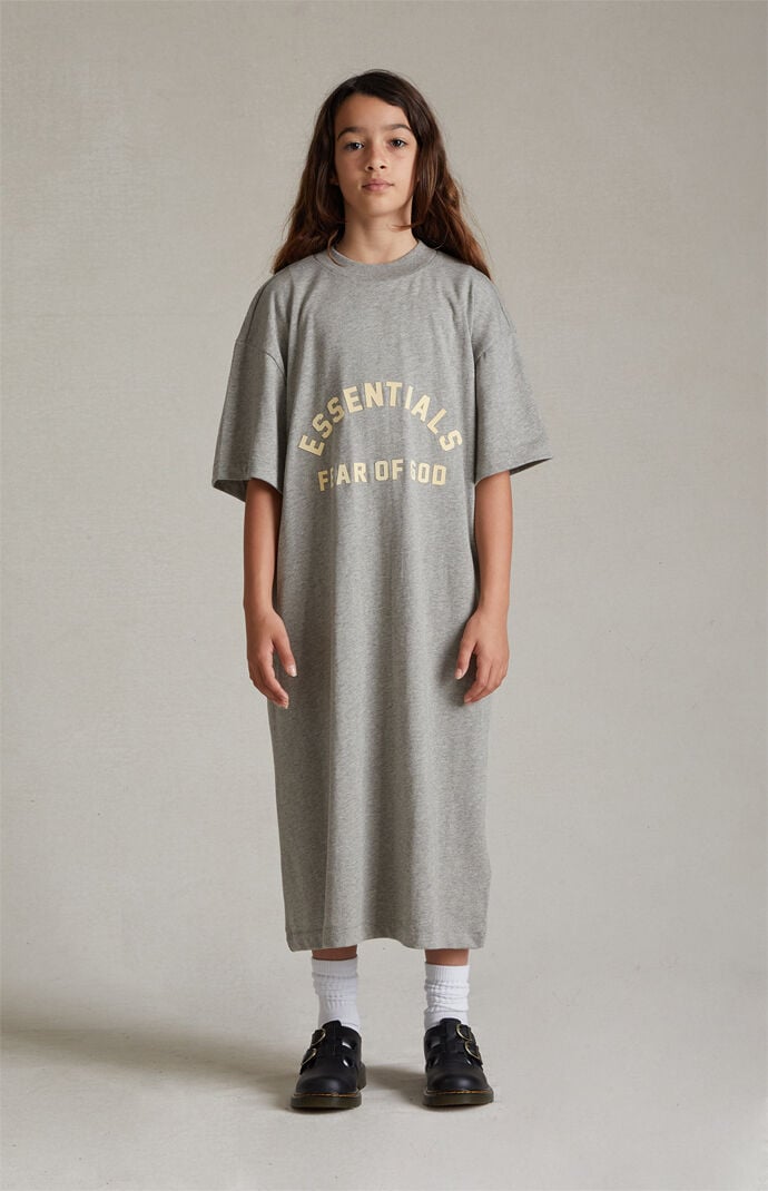 피오갓 에센셜 Fear of God Essentials Kids Light Heather Grey 3/4 Sleeve T-Shirt Dress