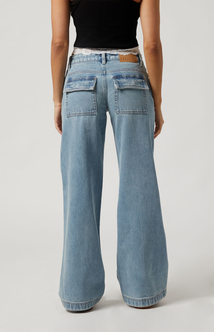 Pacsun Casey Low Rise Baggy Jeans Patch Pocket Light Indigo