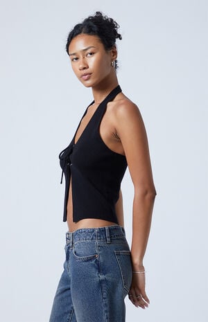 Euna Lace Front Sweater Halter Top image number 4