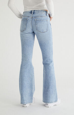 Eco Light Blue Frayed Side Stripe Low Rise Flare Jeans image number 3