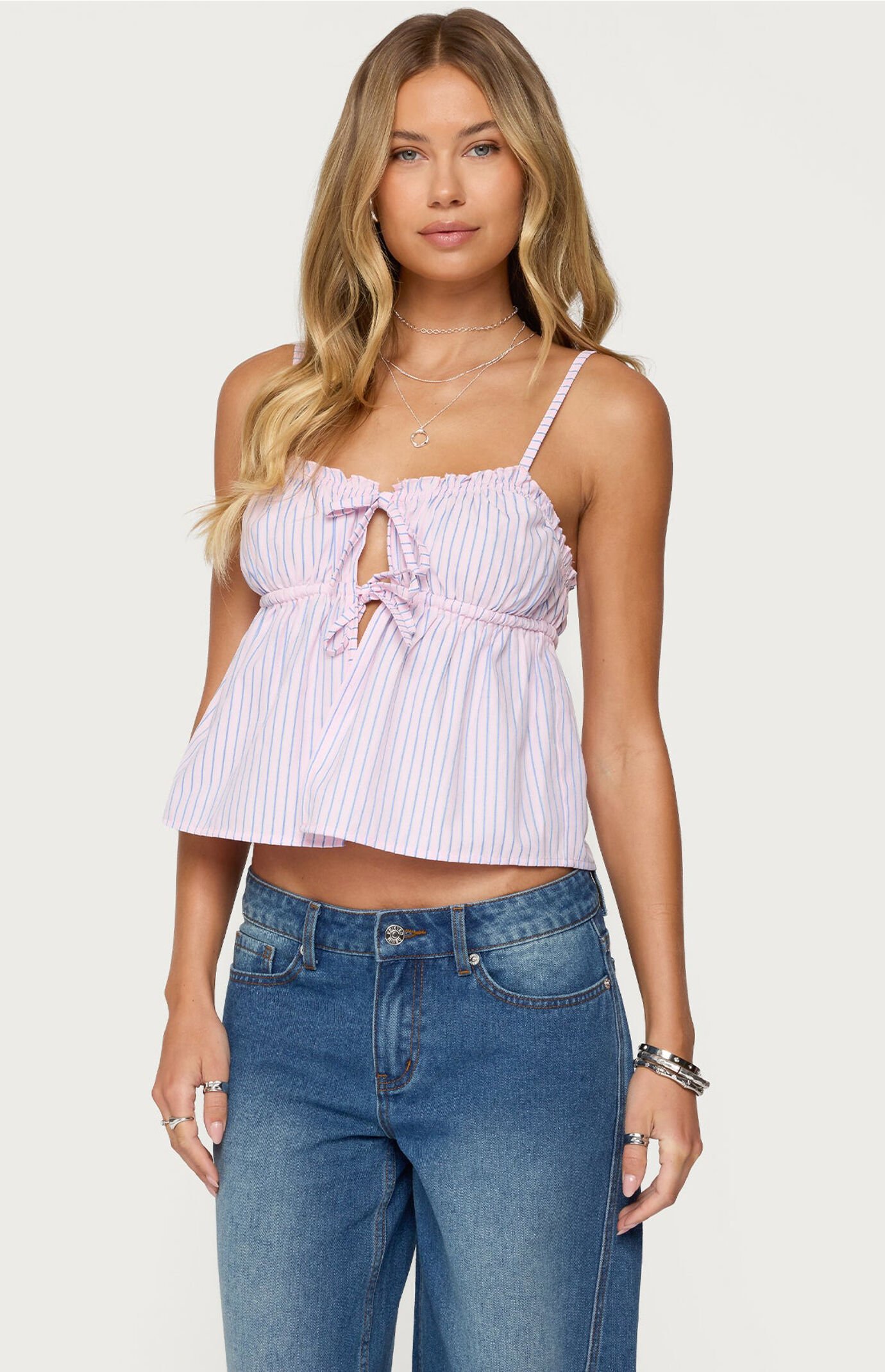 Edikted Avenly Striped Tie Front Babydoll Top