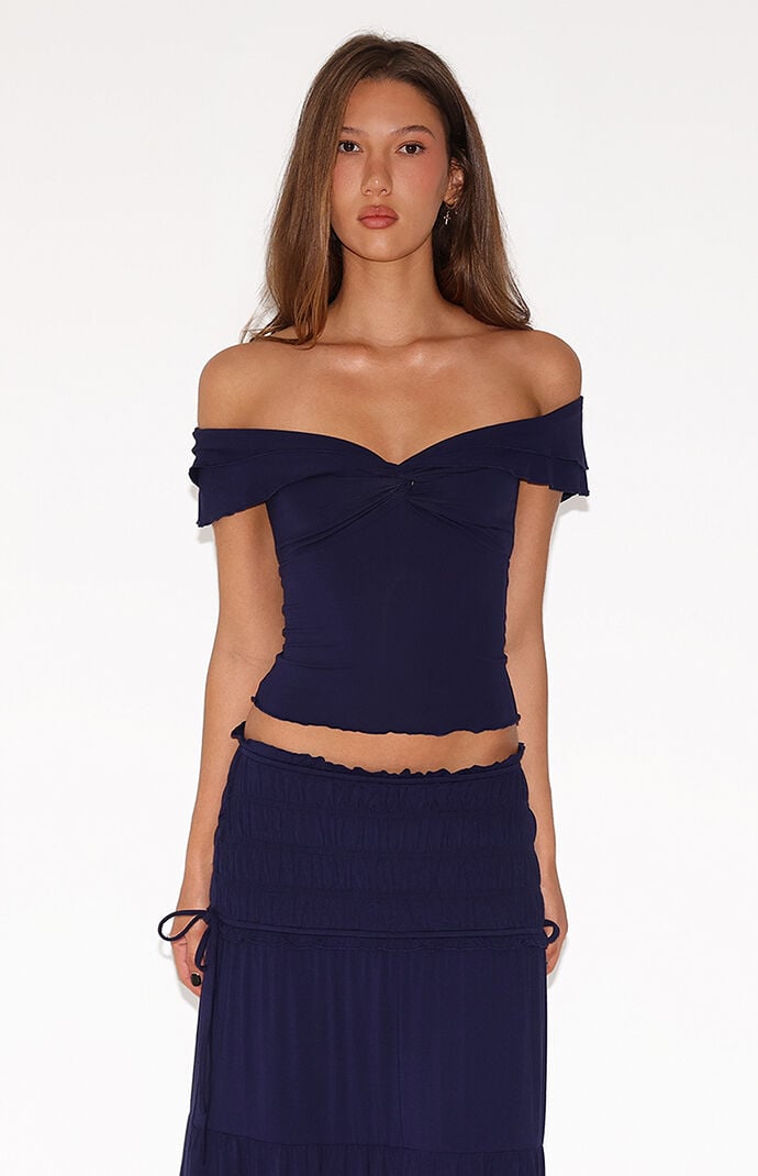 Tiger Mist Women's Denali Off The Shoulder Top In Navy