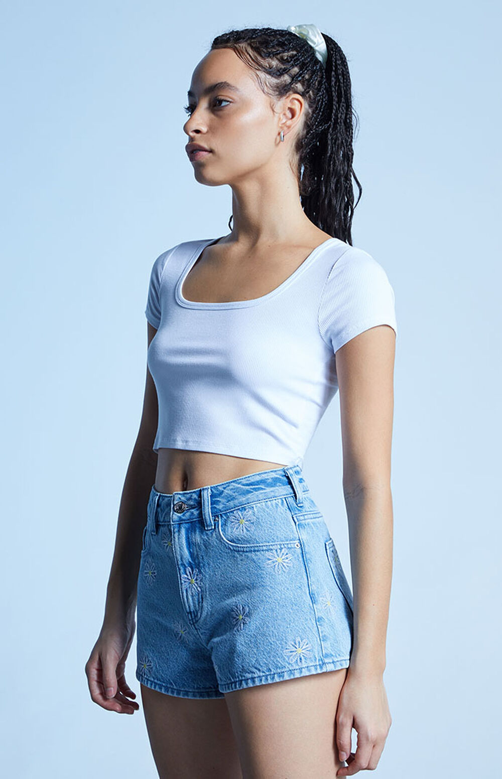 PacSun Eco Daisy Embroidered Denim Mom Shorts PacSun
