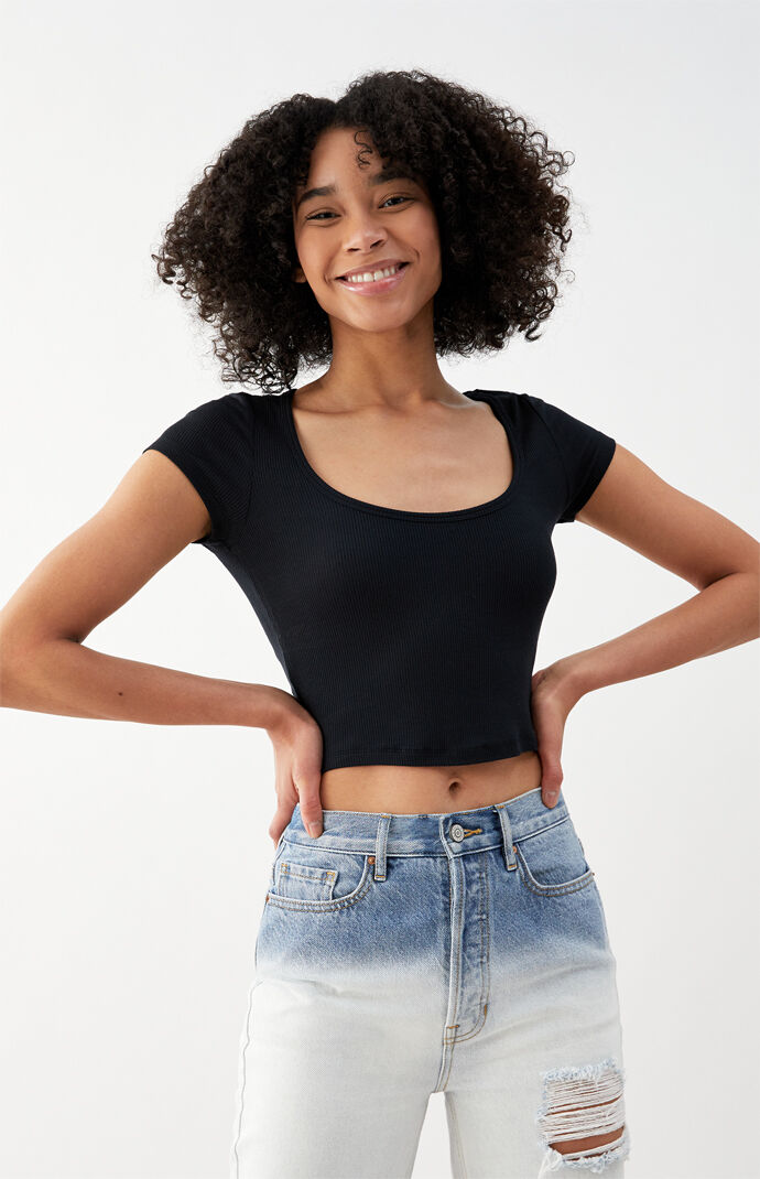 Jade Ribbed Scoop T-Shirt