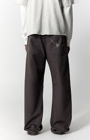 Gray Chain Embroidered Baggy Pants image number 4