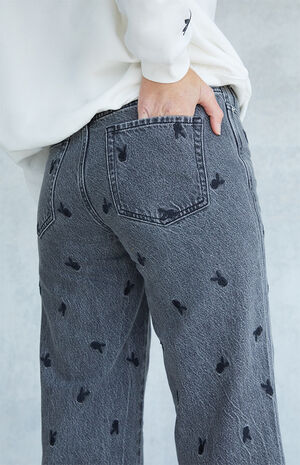 By PacSun Black Embroidered High Waisted Baggy Jeans image number 5