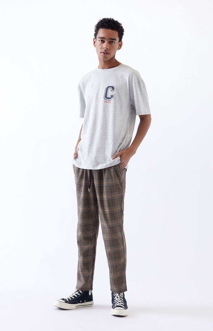 Brown Plaid Slim Fit Pants