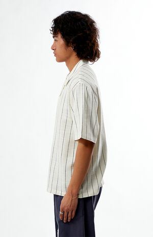 White & Blue Striped Oversized Camp Shirt image number 3