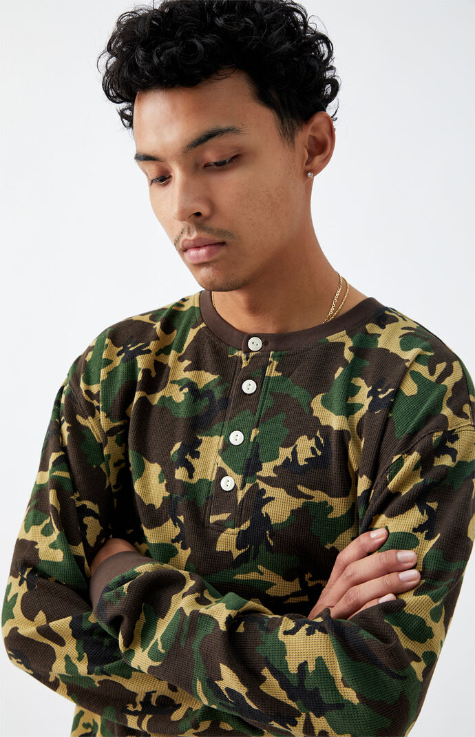 Duck Camo Thermal Henley Long Sleeve T-Shirt