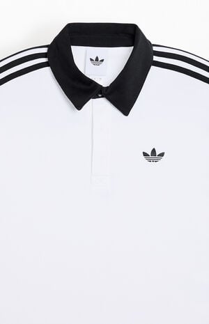 White 3-Stripes Long Sleeve Polo Rugby Shirt image number 2