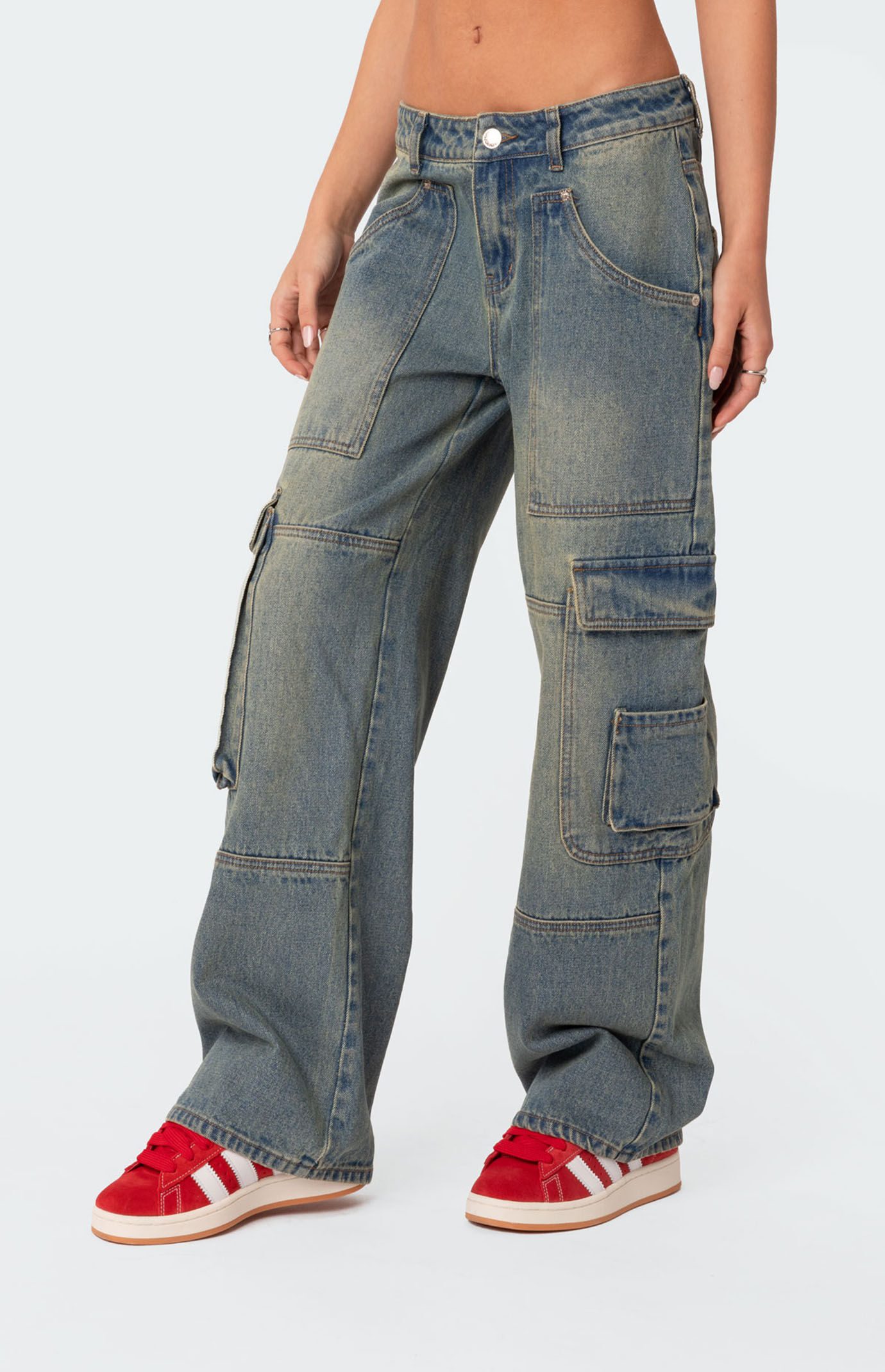 【COLOR iN ID】Washed fold cargo denim Baggy Fit Faded Wash Cargo Jeans – VICTORIOUSUSA