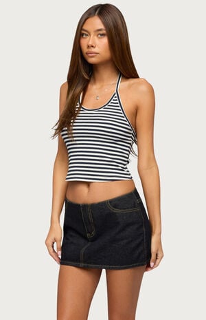 Velma Striped Ribbed Halter Top image number 2