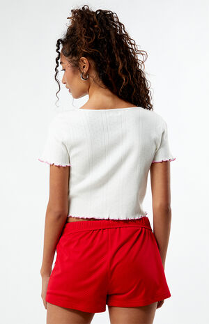Pointelle Rose Short Sleeve Sweater image number 3