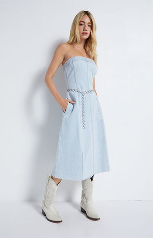 Denim Strapless Midi Dress image number 3