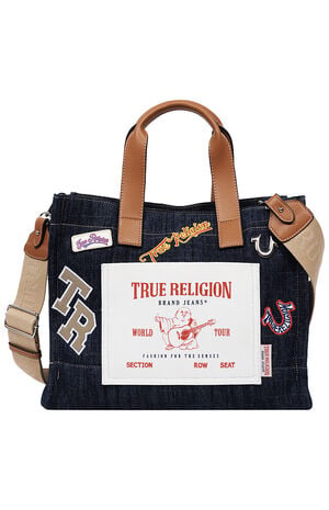 Andy Dark Denim Multi Patch Medium Tote Bag image number 1