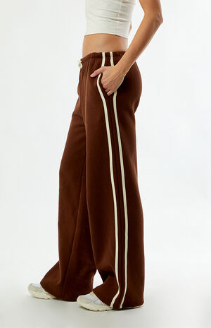 Brown Contrast Track Baggy Sweatpants image number 3