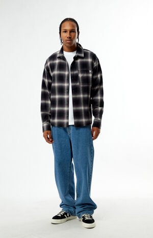 Black & Purple&nbsp;Plaid Long Sleeve Flannel Shirt image number 5
