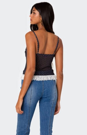 Polka Dot Cupped Mesh Tank Top image number 4