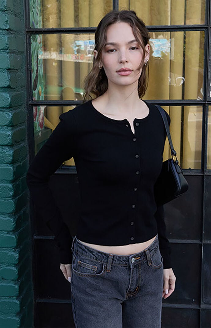 John Galt Women's Black Soft Button Down Cardigan