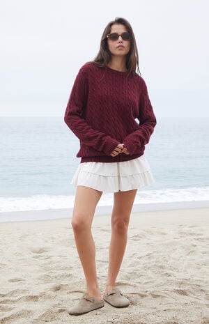 Burgundy Cable Knit Sweater image number 4