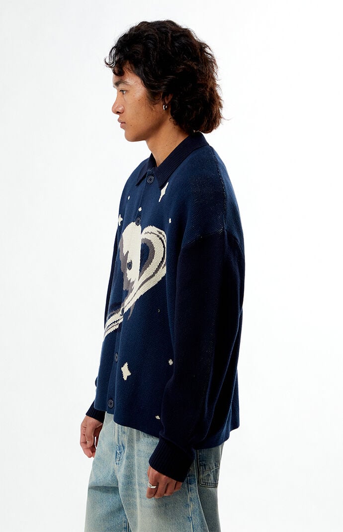 Pacsun Navy Space Button-Up Polo Cardigan