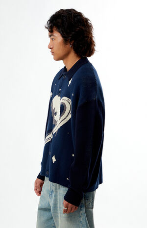Navy Space Button-Up Polo Cardigan image number 4