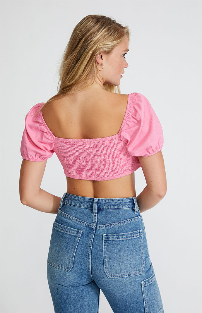 S fluffy tie tops cropped ピンク SYDNEY FUR CUFF CROPPED SWEATER IN HOT PINK – AKIRA