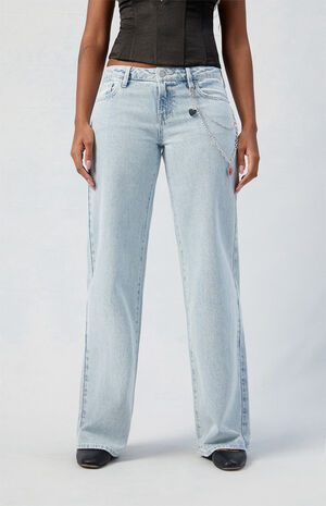 Eco Light Indigo Chain Low Rise Wide Leg Jeans image number 3