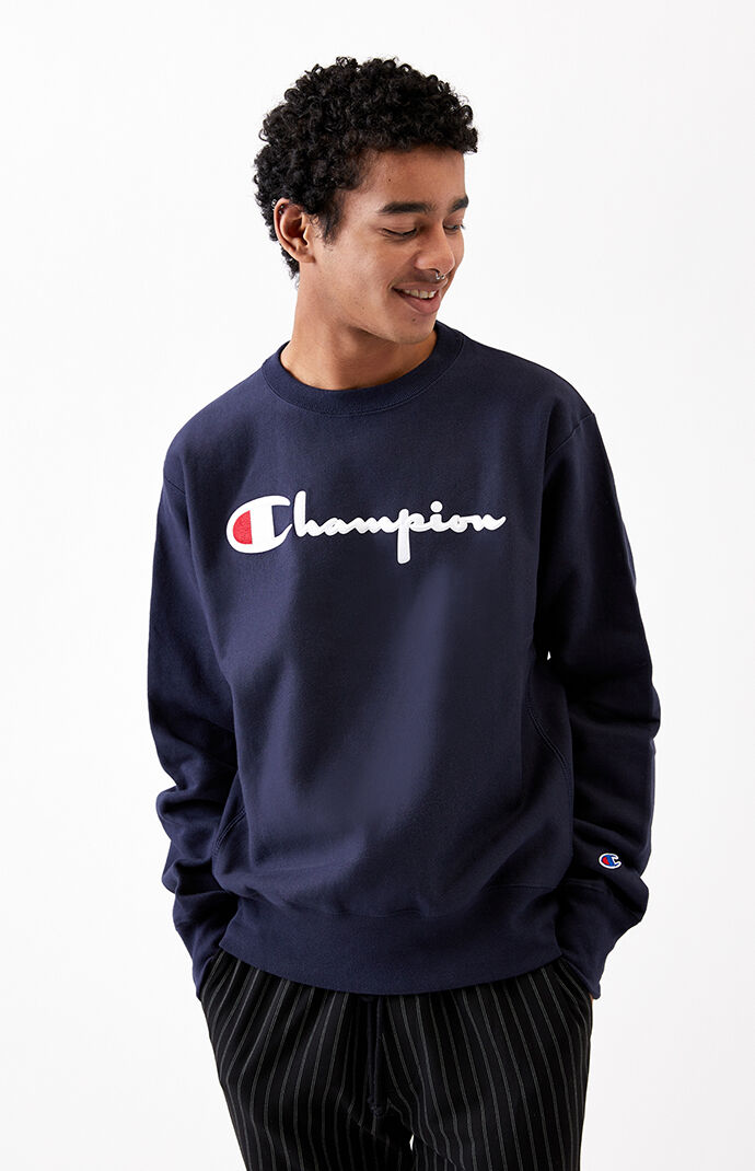 Reverse Weave Script Applique Crew Neck Sweatshirt