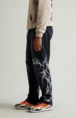 Washed Black Graphic Fleece Straight Leg Sweatpants image number 4