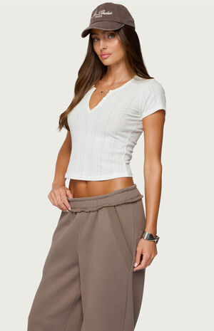 Semi Sheer Ribbed V Neck T-Shirt image number 2