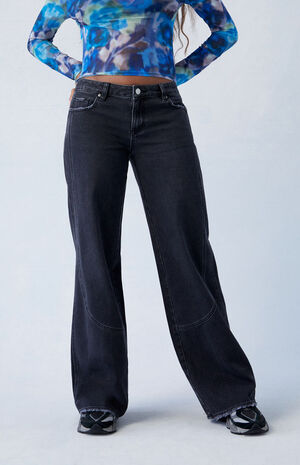 Black Seamed Low Rise Baggy Jeans image number 1