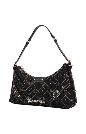 Studded Denim Chain Shoulder Bag image number 3