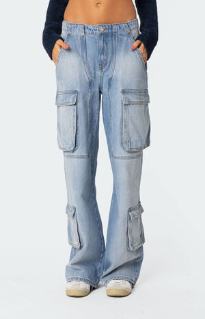 Tara Low Rise Denim Cargo Jeans image number 3