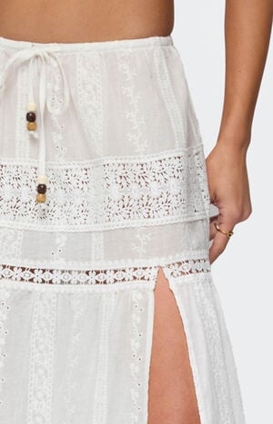 Embroidered Cotton Lace Slit Maxi Skirt image number 6